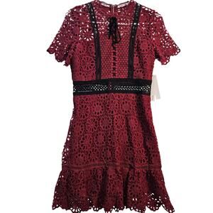 Aqua Red Black Crochet Dress Size Small NWT Whimsygoth Dark Feminine Coquette